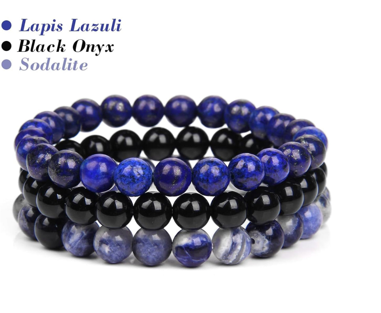 3 Piece Lapis Lazuli Black Onyx Healing Crystal Bracelet