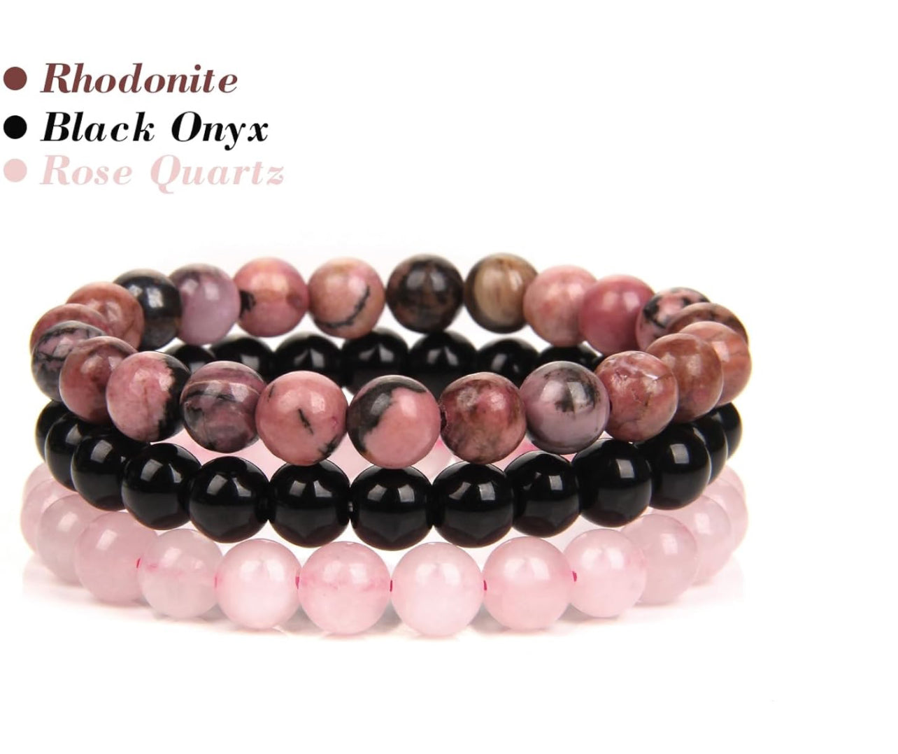 3 Piece Rhodonite Healing Crystal Bracelet Set