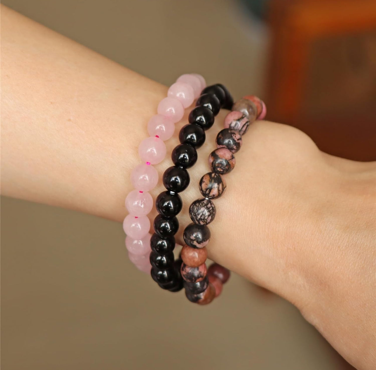 3 Piece Rhodonite Healing Crystal Bracelet Set