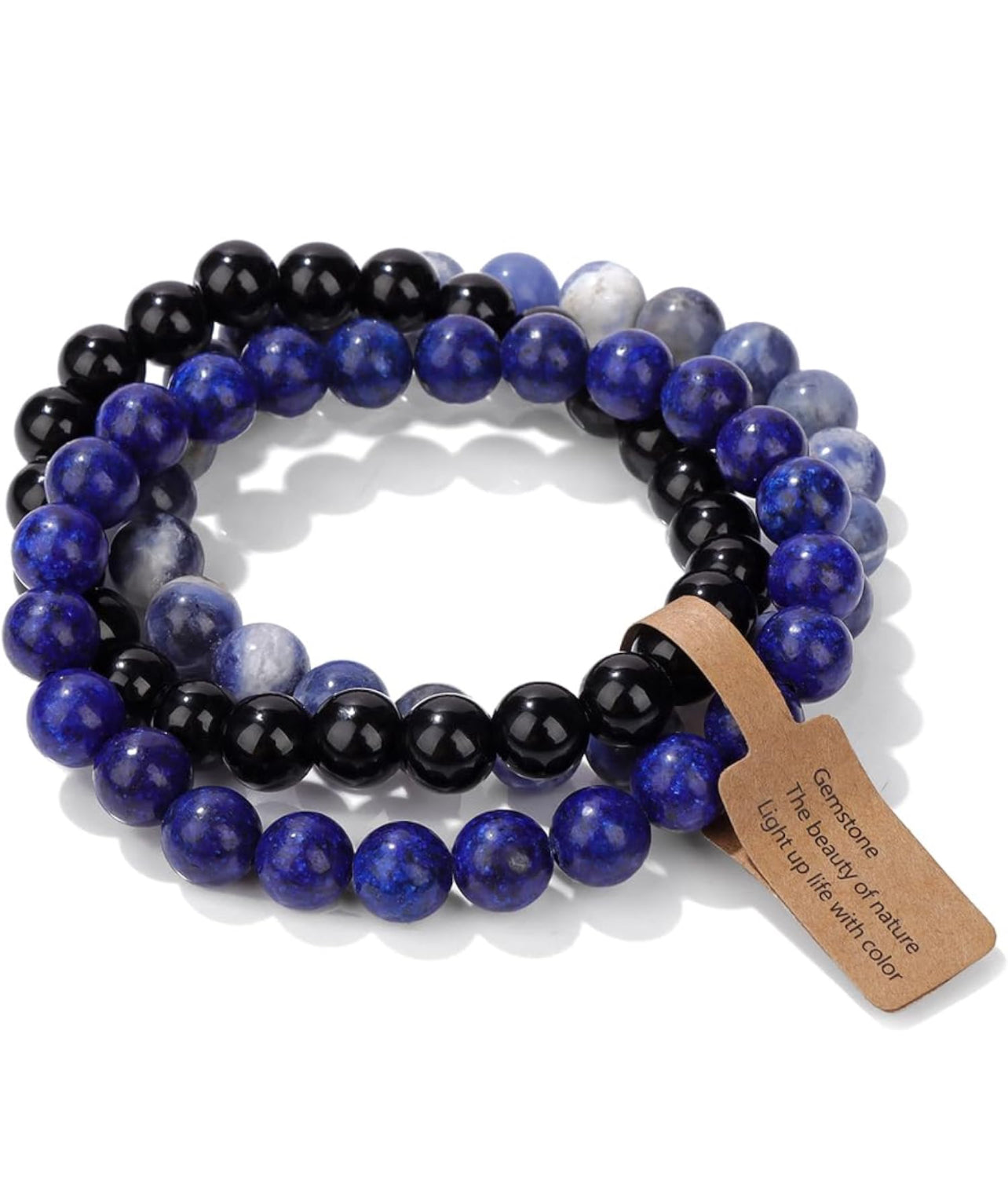 3 Piece Lapis Lazuli Black Onyx Healing Crystal Bracelet