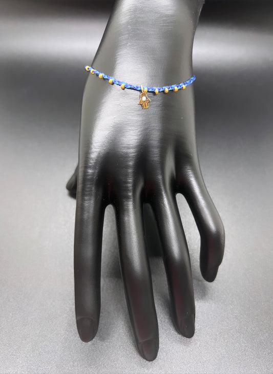 Blue & Gold Hand of Hamsa Protection Bracelet