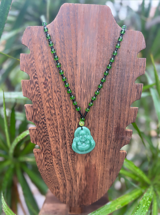 Lucky Jade/Black Obsidian Beaded Buddha Necklace